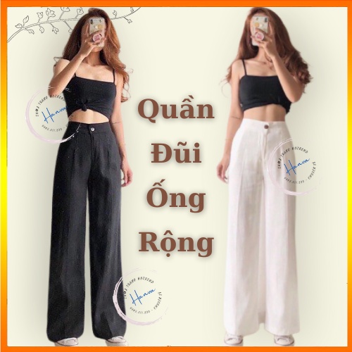 Quần CULLOTTES Đũi Ống Rộng Dáng Suông Dài 100cm Cạp Chun Lưng Sau Co Giãn Thoải Mái 3 Màu Đen, Be, Trắng Hanva