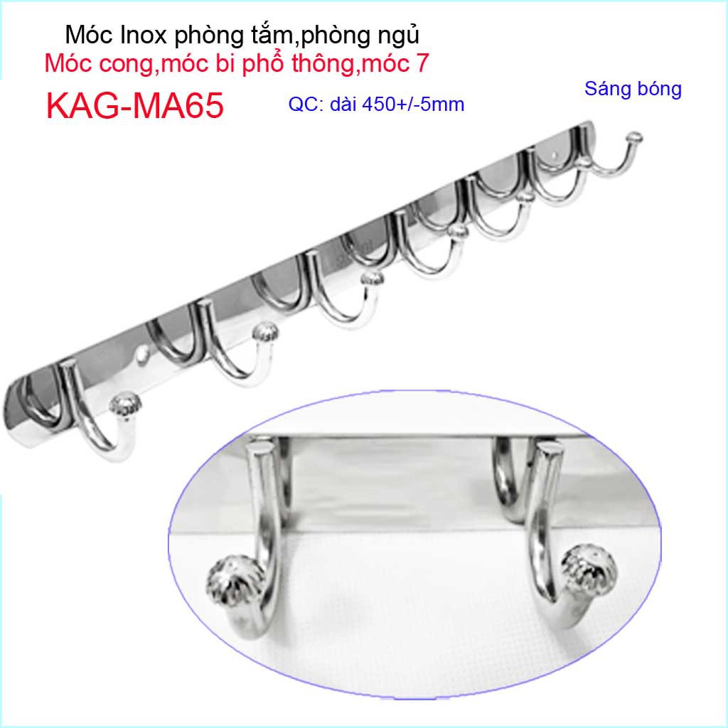 Móc treo quần áo inox, móc bi 7 chấu treo đồ nhà tắm KAG-MA65