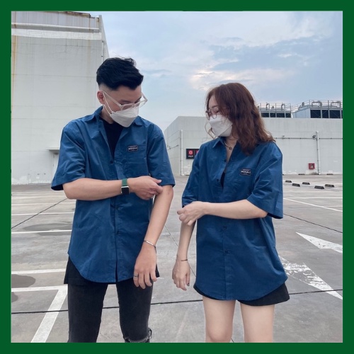 Áo sơ mi cộc tay nhung tăm màu navy form rộng unisex nam nữ đều mặc được có nhiều màu tay ngắn thời trang MOHALI MHL001