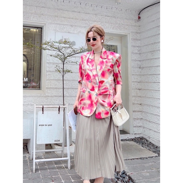 (Ảnh thật) Set áo vét áo vest hoạ tiết màu sắc cộc tay mix chân váy xếp ly nhiều màu Thuyngothanh | BigBuy360 - bigbuy360.vn