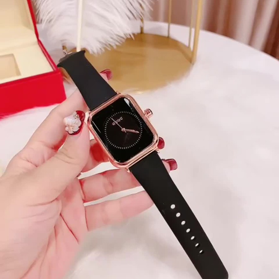 Đồng hồ nữ guou dây silicon mặt chữ nhật siêu hot kèm video ảnh thật