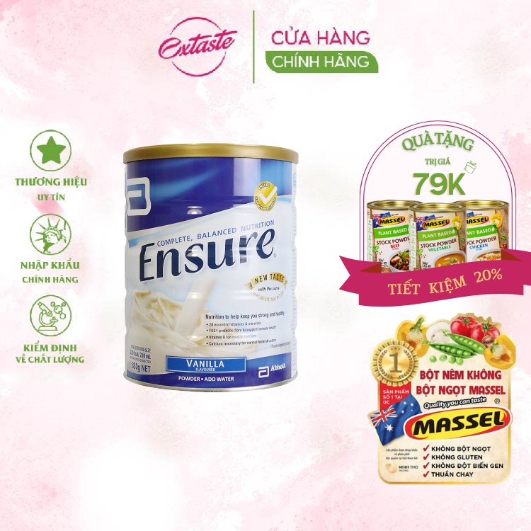 Sữa bột Ensure  Abbott hương vani 850g Healthy Care Extaste