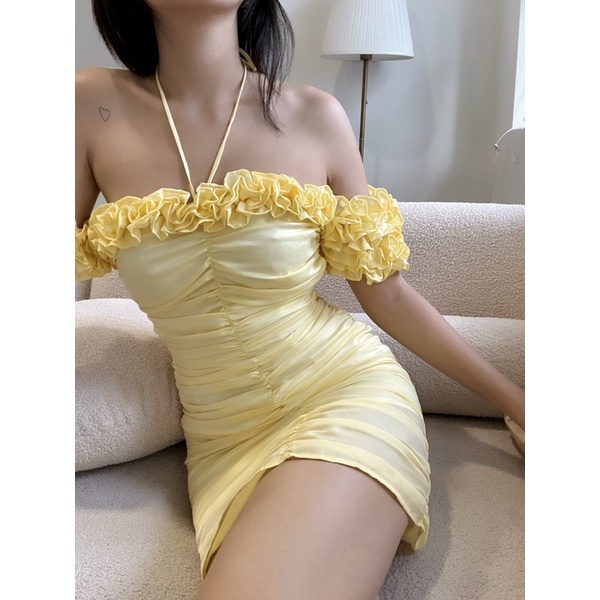 Beachclub-đầm nhún bèo bẹt vai-rosie