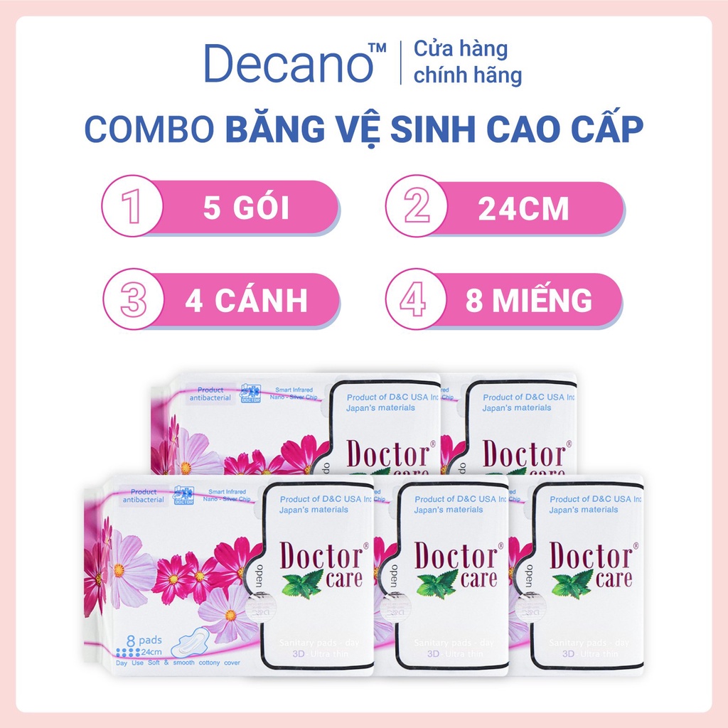 Combo 5 gói băng vệ sinh thảo dược Doctor Care ban ngày 24cm Decano Store