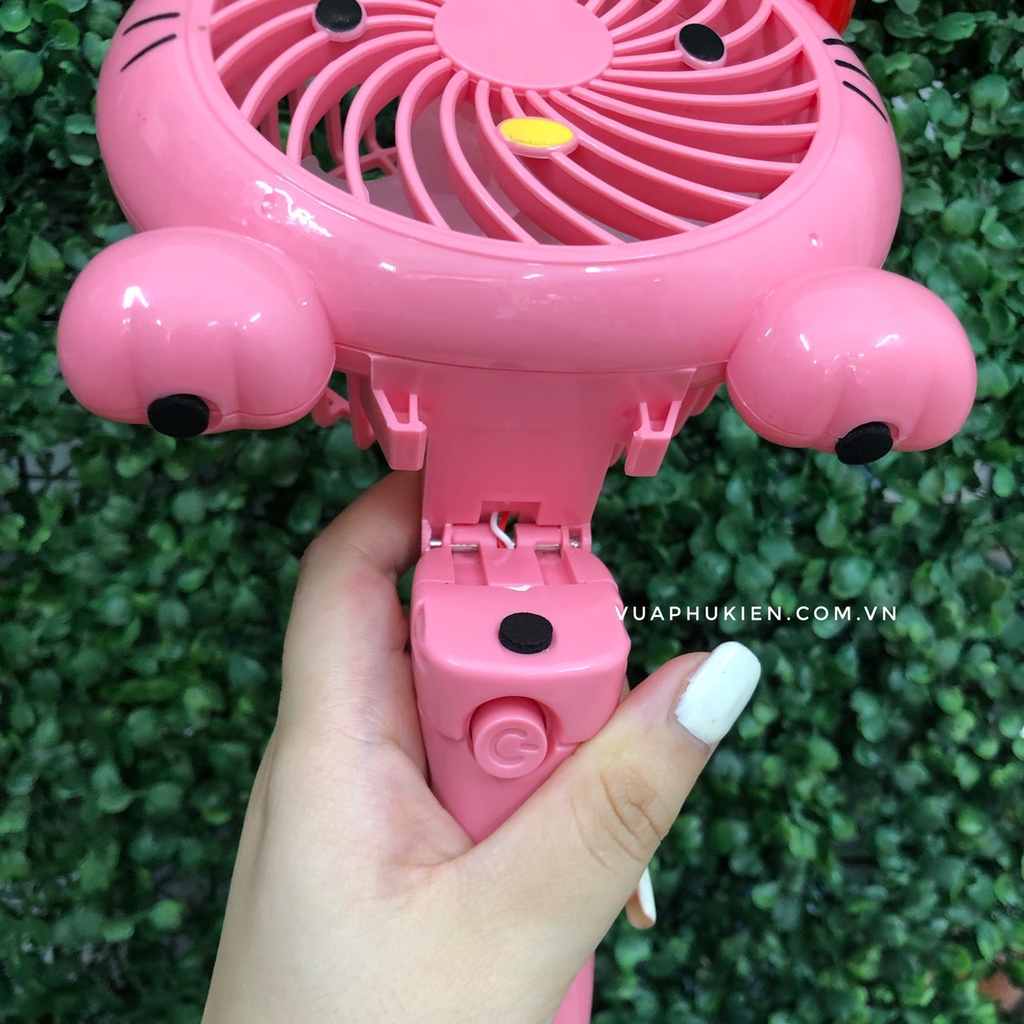 Quạt mini cầm tay và gấp gọn hình hello kitty tích điện cao cấp