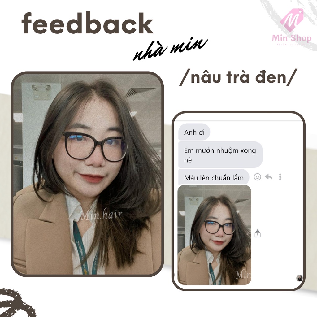 Thuốc nhuộm tóc nâu, thuốc nhuộm tóc Nâu Trà Đen, MINHAIR, tặng kèm oxy trợ dưỡng và bao tay
