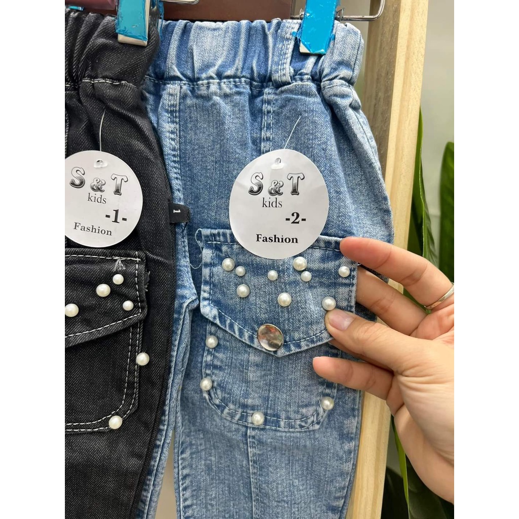 Quần jean dài túi nắp ngọc cho bé gái 7-19kg