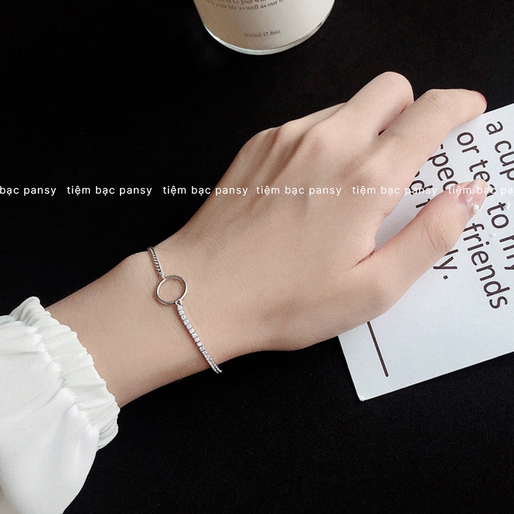 Lắc tay bạc nữ PANSY mặt hình tròn phối dây cá tính, vòng tay bạc Ý Circle Twinkle