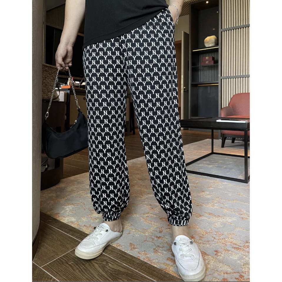 Quần bom nữ thun họa tiết thun dáng dài form rộng chun bo chân xinh đẹp Q393