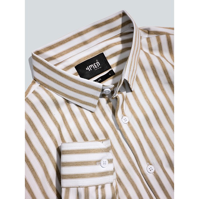 Áo sơ mi nam kẻ sọc 4MEN SM067 dài tay, cổ Đức, vải Oxford và Cotton mềm, nhẹ, bền, thoáng mát