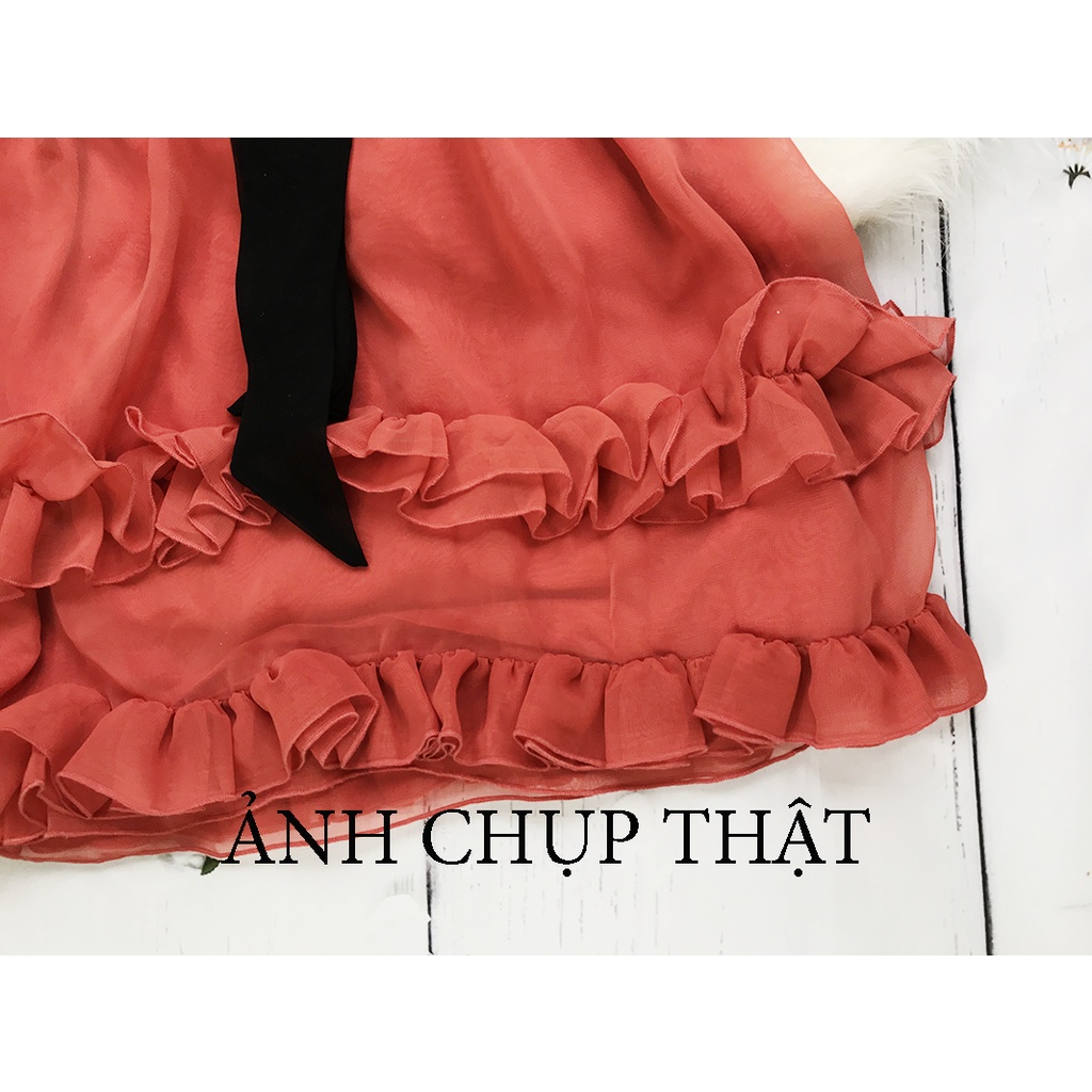 Váy nữ H_M quây đai ngực chân xếp nếp đầm màu đỏ cam - THANH LÝ - ẢNH CHỤP THẬT