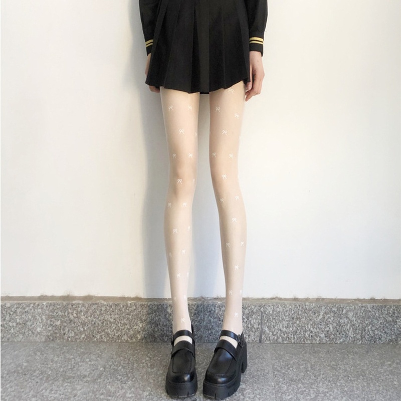 Quần Tất Mỏng Trong Suốt Đính Nơ Họa Tiết Jacquard Phong Cách Lolita Nhật Bản Cho Nữ