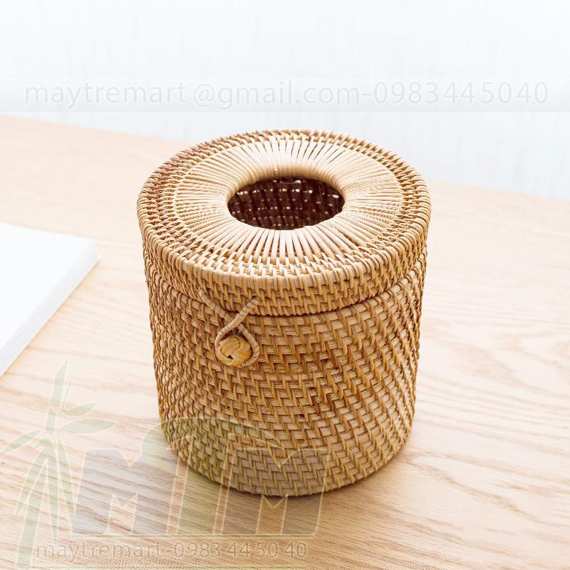 Hộp mây tròn đựng khăn giấy 15cm cao 13cm