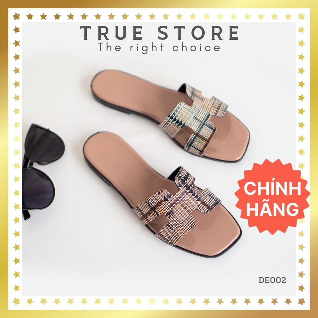 [CHÍNH HÃNG] Dép nữ cao cấp quai chữ H phong cách thời trang đế bệt màu hồng cute, True Store, TTDE002