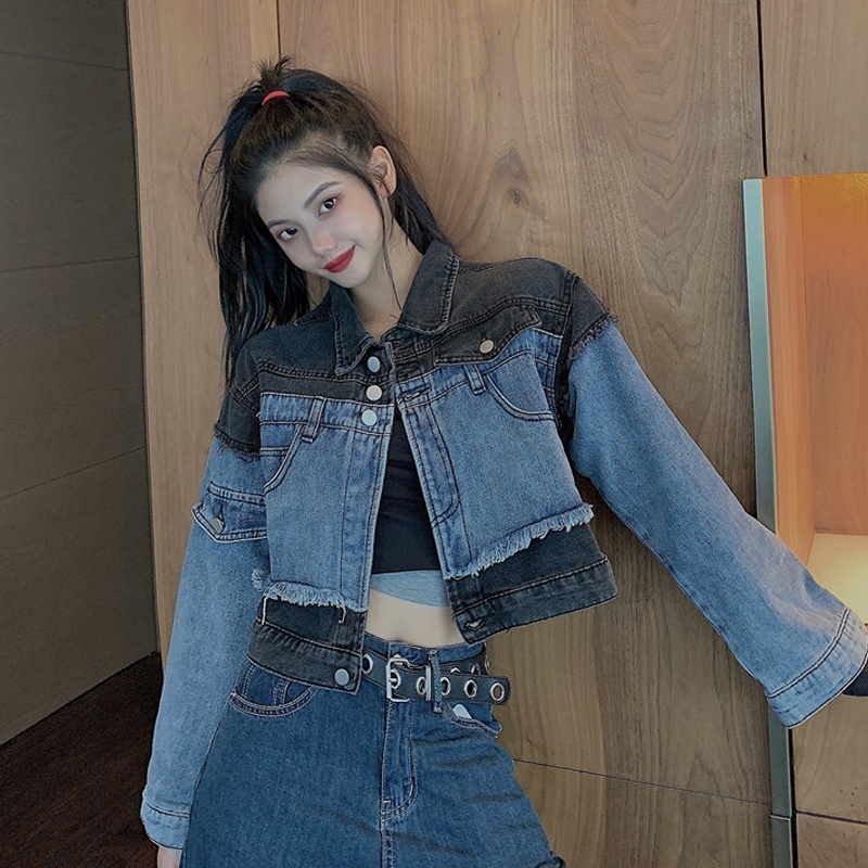Áo Khoác Denim Dáng Rộng Ngắn Phong Cách Hong Kong Thời Trang Thu Xuân Dành Cho Nữ 2021