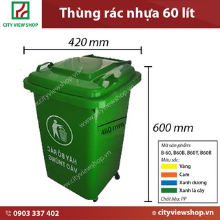 Thùng rác nhựa 60 lít có bánh xe