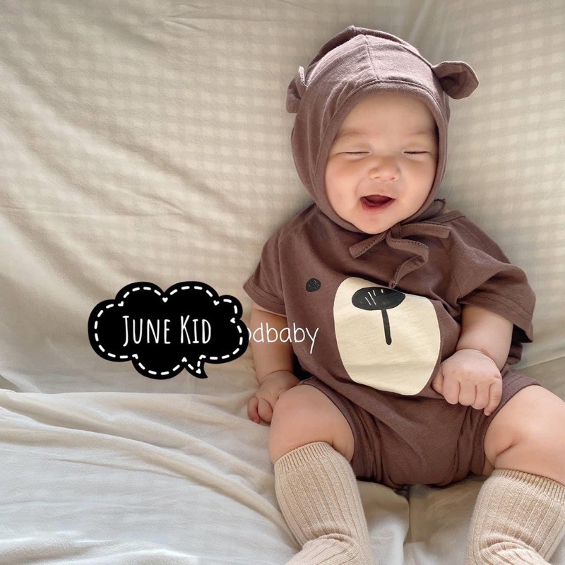 SET BODY ÁO LIỀN QUẦN HOẠ TUÊTS GẤU BROW CHO BÉ CỰC IU- CHẤT THOÁNG TẶN KÈM MŨ CHO BÉ