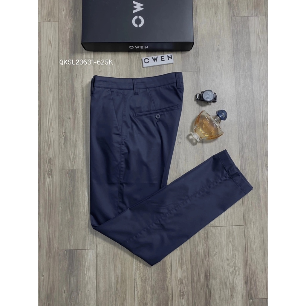 Quần dài kaki nam Owen QKSL23631 khaki công sở cao cấp màu xanh navy trơn dáng slim fit ôm nhẹ vải thô cotton mềm mát