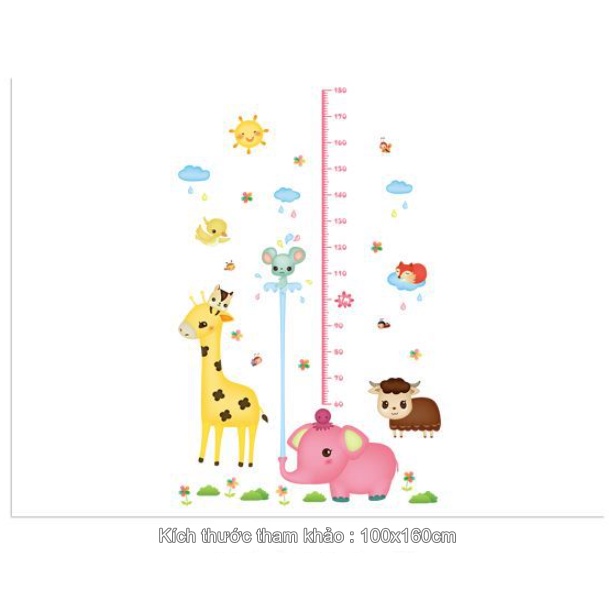 Decal trang trí tường - Thước đo hươu cao cổ cùng những người bạn thú
