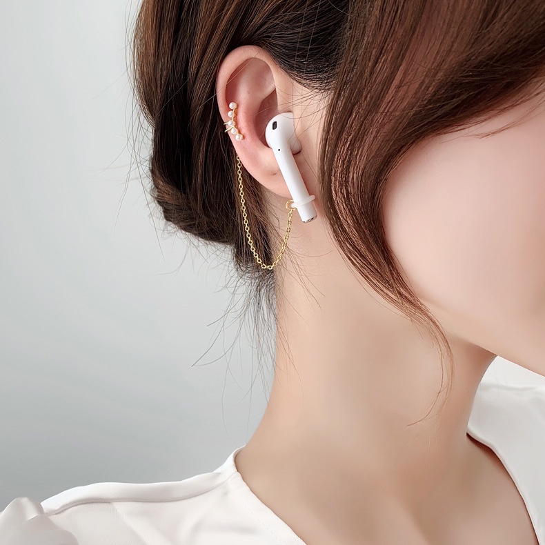 Khuyên kẹp Tai nghe không dây chống thất lạc đính ngọc trai sáng tạo thông dụng cho nữ