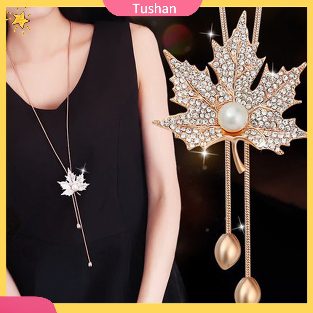 Vòng cổ Hợp Kim Mặt Hình Lá Phong Đính Đá Đơn Giản