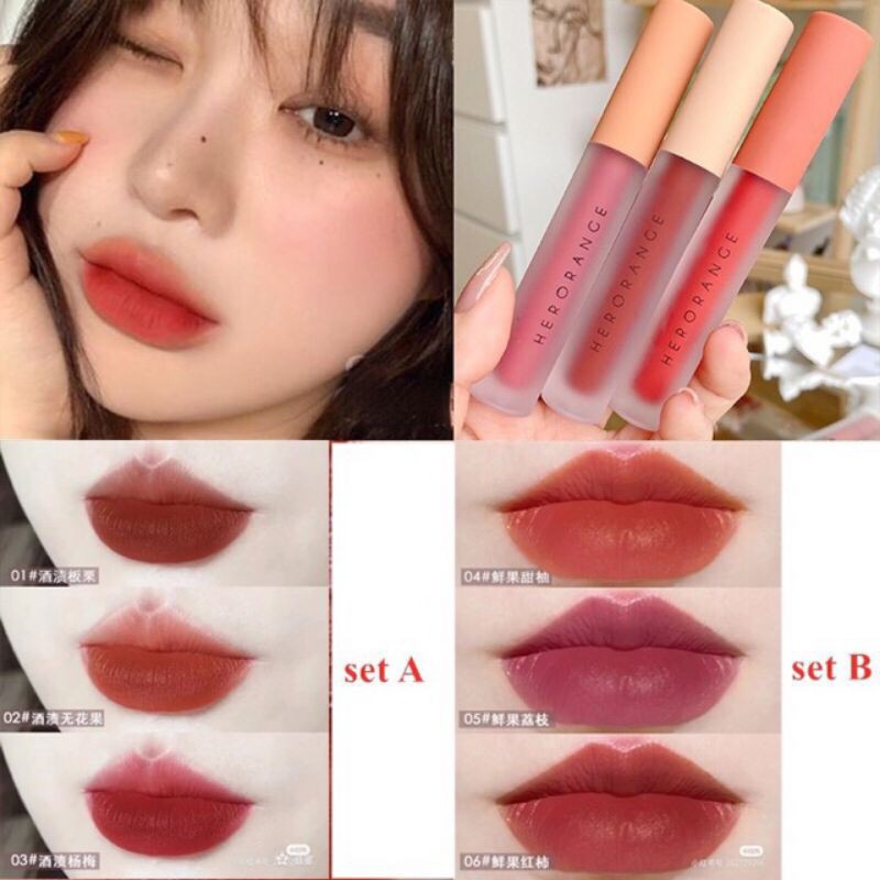 Set 3 Cây Son Kem Lì Herorange Fluffy Lip Glaze