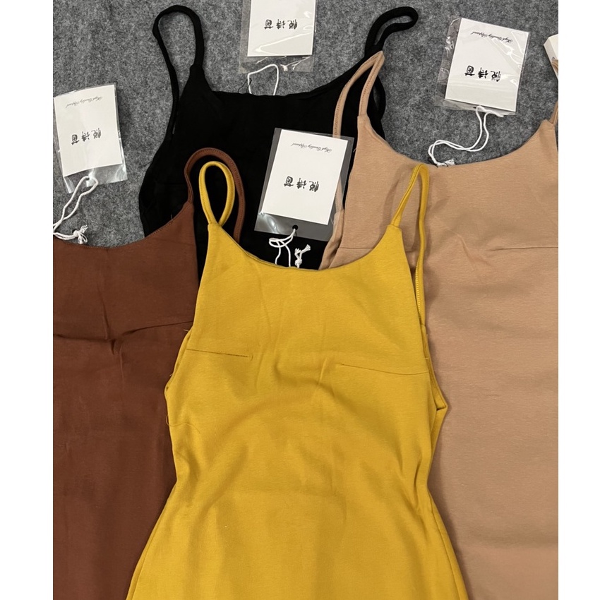 ĐẦM ÔM BODY THUN GÂN 2 DÂY DÁNG DÀI XẺ TÀ GIỮA SAU