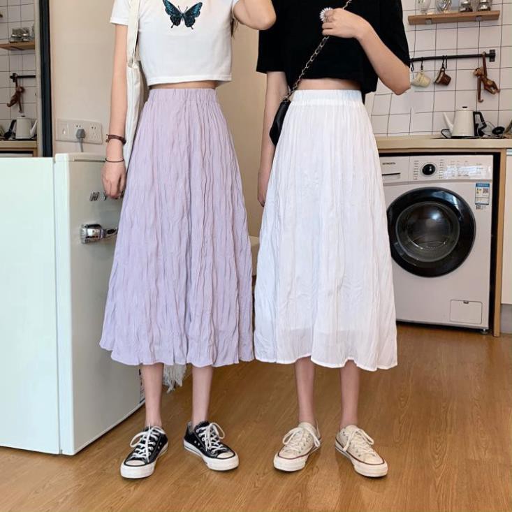 Chân váy lửng xếp li form chữ A lưng cao co giãn phong cách Hàn Quốc thời trang mùa hè cho nữ200517  ྇
