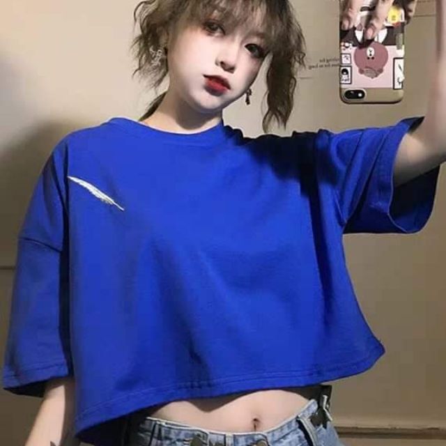 Áo crop top in lông vũ