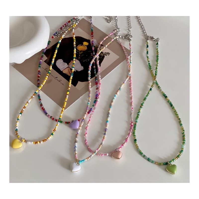 Vòng cổ hạt cườm charm tim