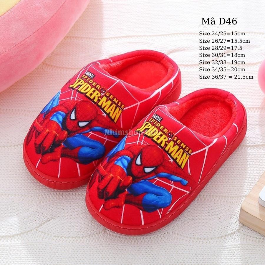 Dép bông đi trong nhà cho bé trai hình siêu nhân spiderman lót lông siêu ấm cao cấp đế cao su chống trơn 2 - 10 tuổi D46