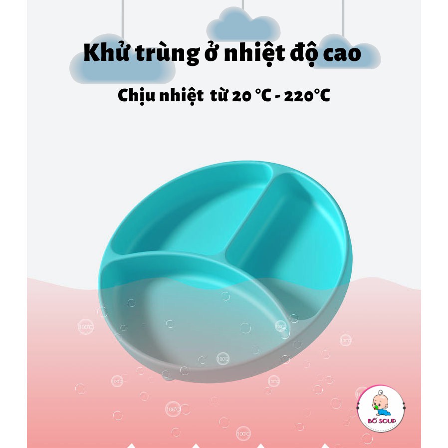 Khay ăn dặm silicon Misuta chống đổ đế hút chân không an toàn cho bé