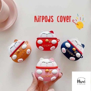 Case silicon Airpods 1 và 2 🌟 Mèo thần tài cho hộp sạc tai nghe Bluetooth airpod i12, 18...