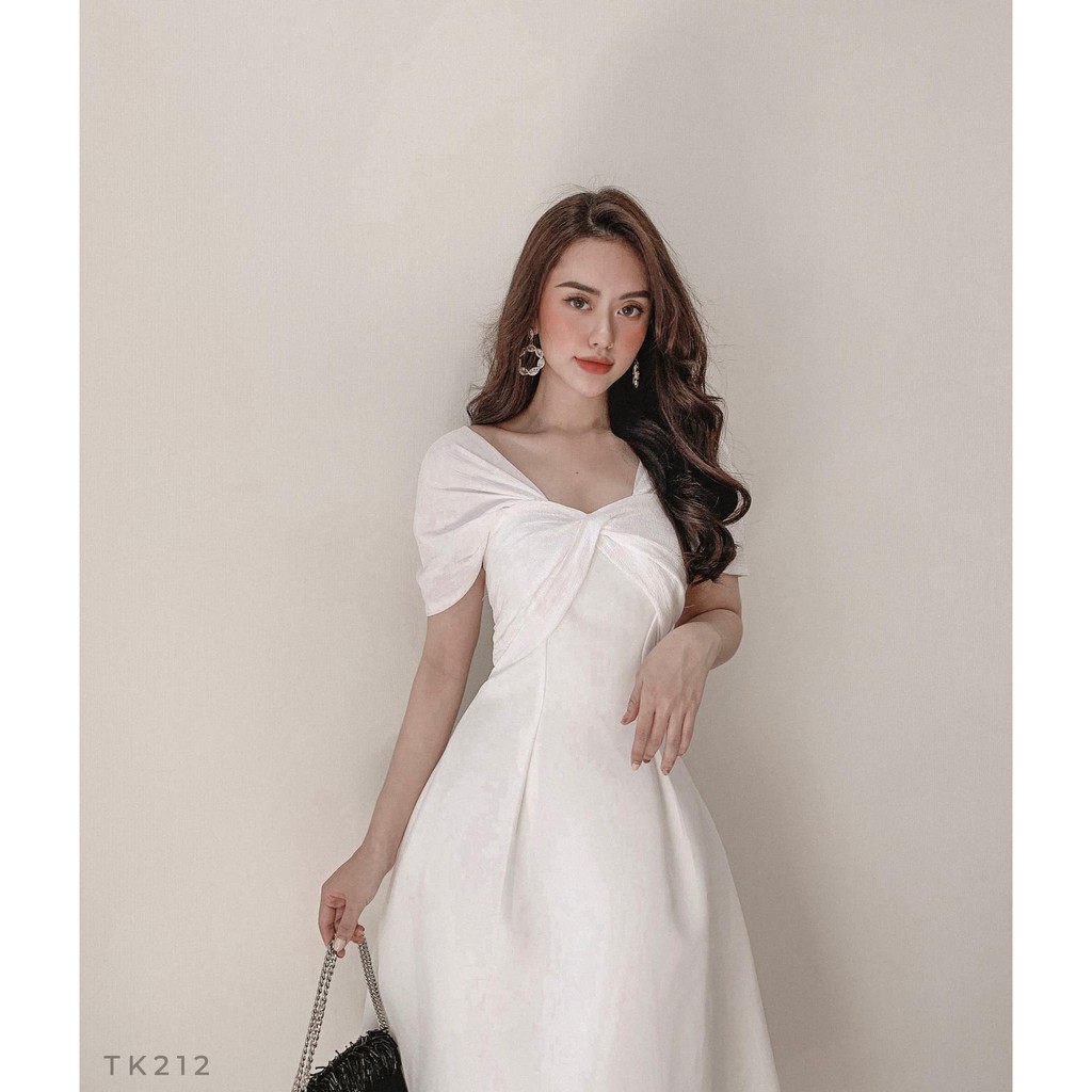 Đầm dự tiệc xòe taffta xoắn ngực