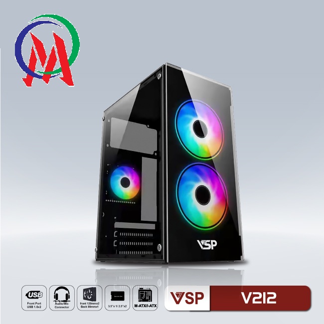 Vỏ Case VSP Gaming V212  Size M-Atx, 2 Mặt Kính Cường Lực, Nhỏ Gọn