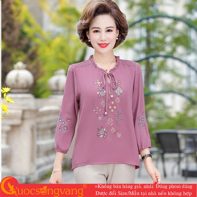 Áo kiểu trung niên nữ áo sơ mi big size thêu tinh tế GLA324 Cuocsongvang