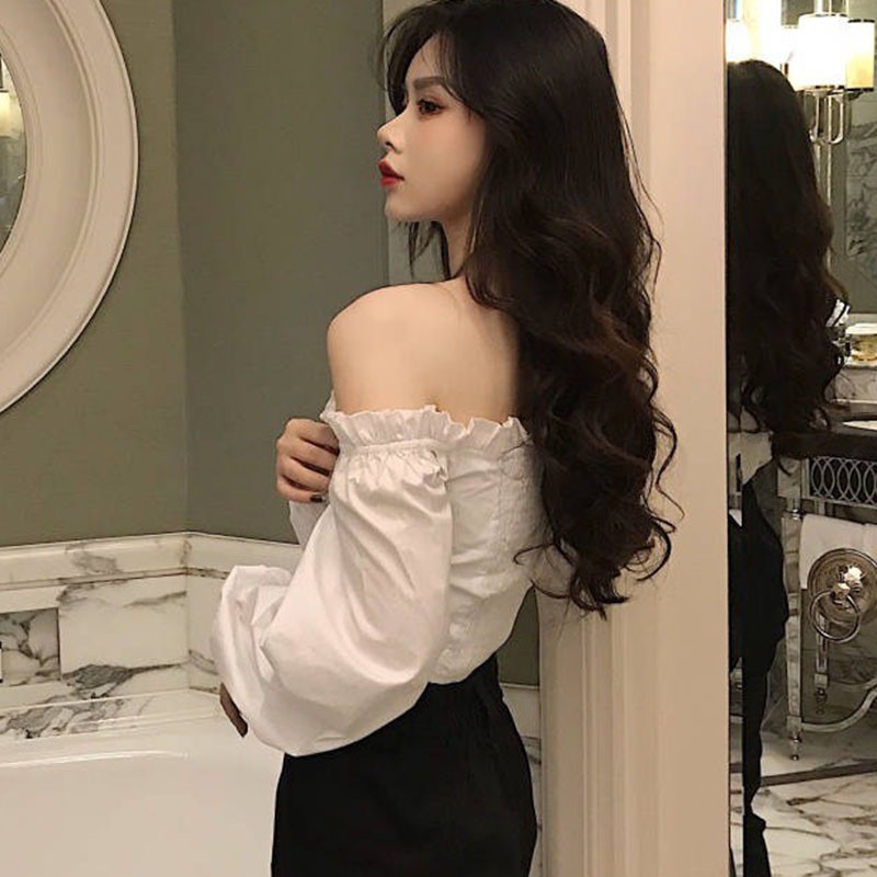 Áo Kiểu Tay Dài Thiết Kế Trễ Vai Phối Nơ Cho Nữ