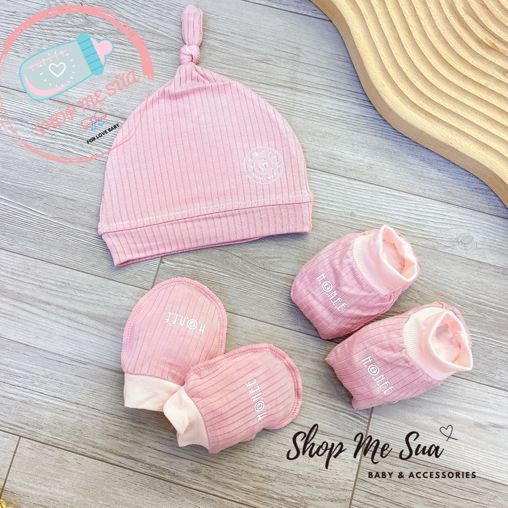 HRNEE Set phụ kiện mũ bao tay bao chân sơ sinh modal và organic cho bé
