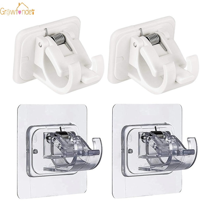 Set 2 Móc Treo Thanh Rèm Cửa Trong Suốt Tự Dính Có Thể Điều Chỉnh