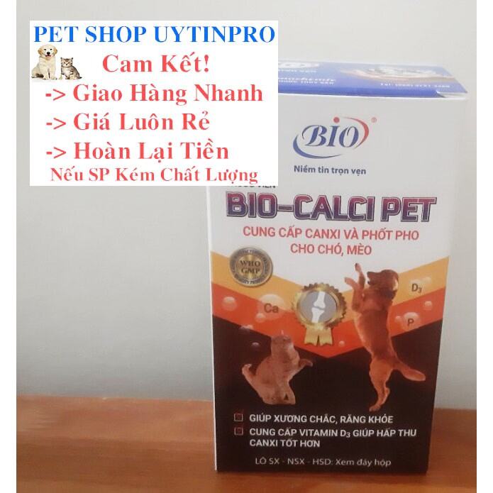 VIÊN CUNG CẤP CANXI VÀ PHỐT PHO CHO THÚ CƯNG CHÓ MÈO Bio Calci Pet Hộp 30 viên Xuất xứ Việt Nam - Pet shop Uytinpro