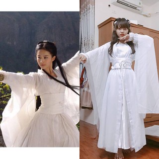 Bạch y của Lưu Diệc Phi- cosplay Tiểu Long Nữ dáng váy cổ trang chiết eo