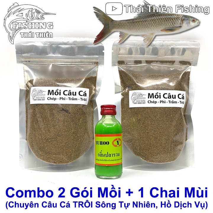 Combo 2 Gói Mồi, 1 Chai Tinh Mùi Thái Lan Dùng Câu Cá Trôi