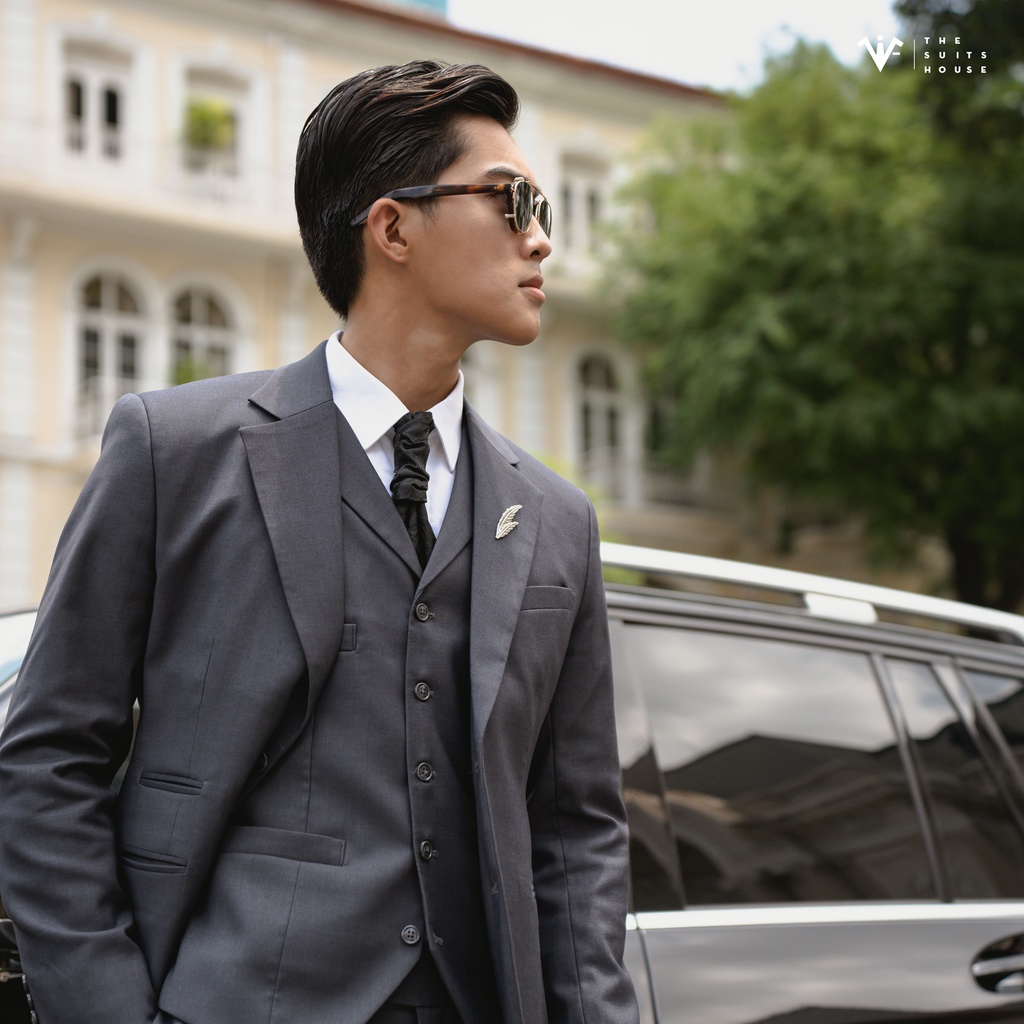 Bộ vest nam xám phối gile, 2 khuy 3 túi, suits sartorial, chuẩn form The Suits House