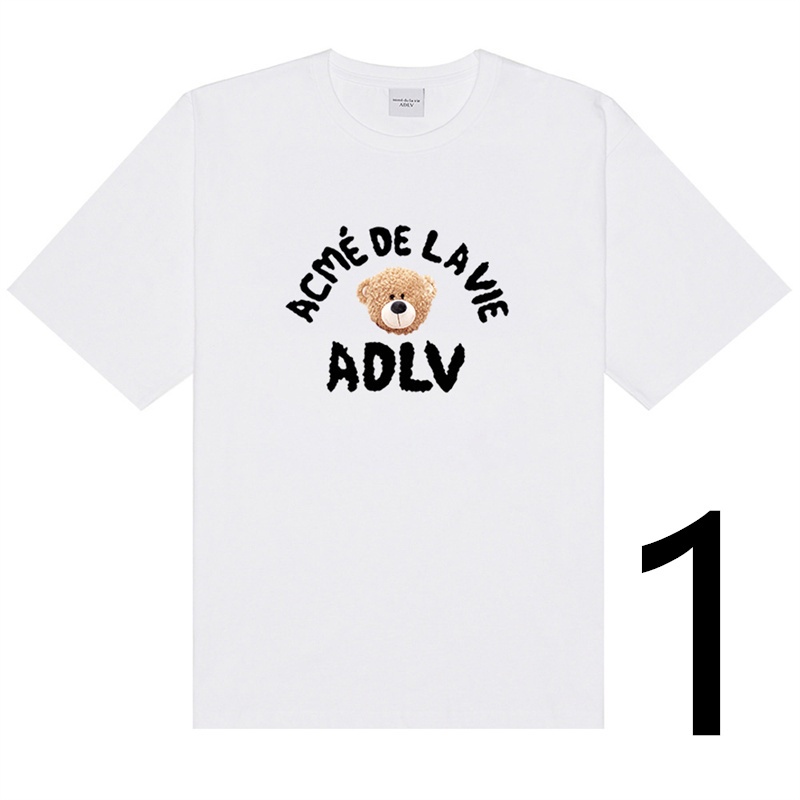 Áo thun cotton tay ngắn dáng rộng 7 màu tùy chọn có size lớn in hình gấu ADLV phong cách cổ điển cho nam và nữ