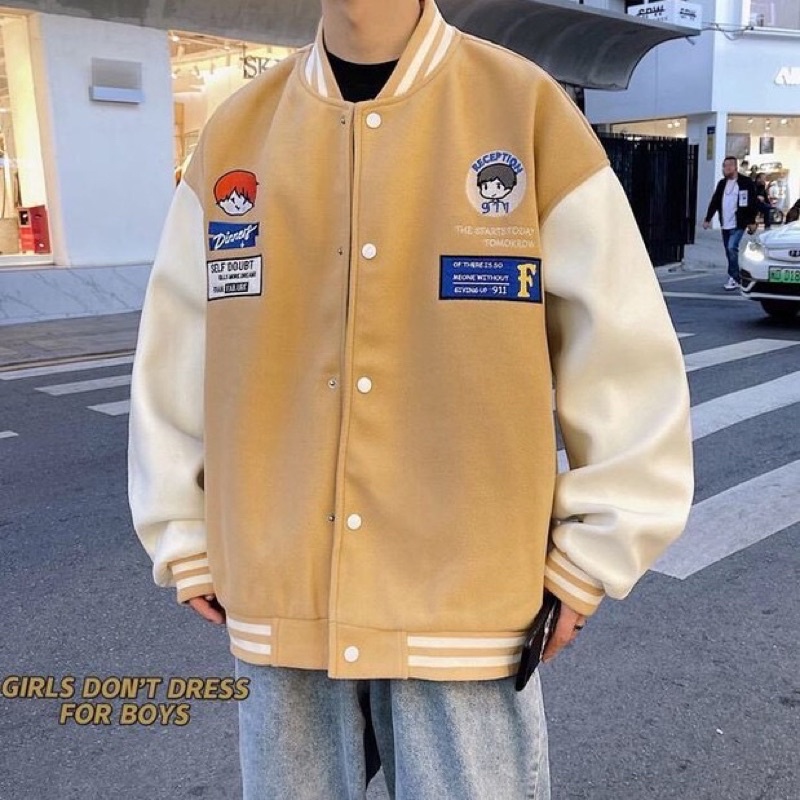 Áo khoác bomber unisex form rộng, Áo khoác nỉ bông ngoại cao cấp