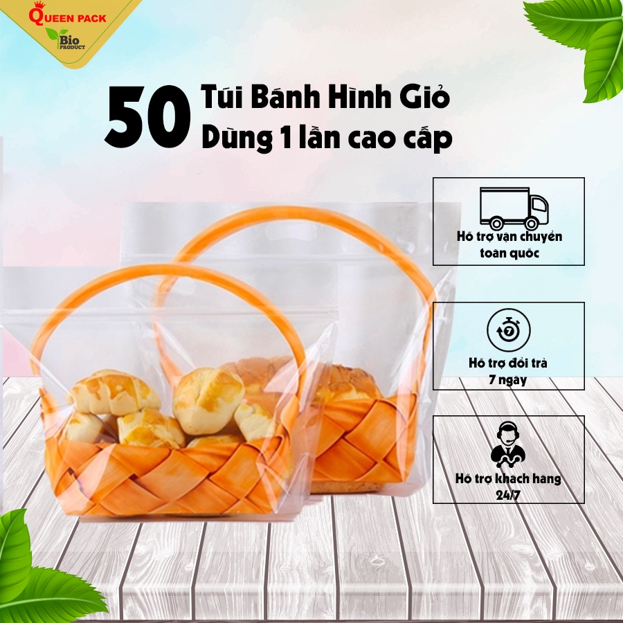 Set 50 Túi Zip đựng bánh Hình Giỏ mây/Giỏ Xách Cao Cấp