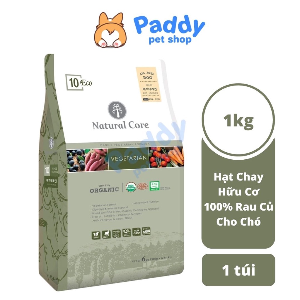 [1kg] Hạt Chay Hữu Cơ Natural Core Cho Chó - Gạo Lứt, Khoai Lang &amp; Nhân Sâm