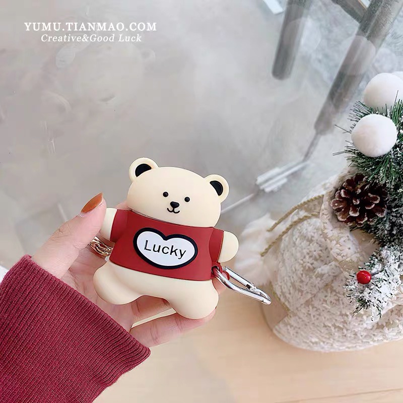Vỏ Đựng Bảo Vệ Hộp Sạc Tai Nghe Airpods 1 / 2 Hình Chú Gấu May Mắn Bằng Silicone