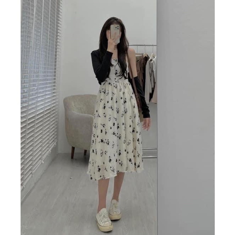 Set váy hoa hai dây kèm áo Cardigan TIPO