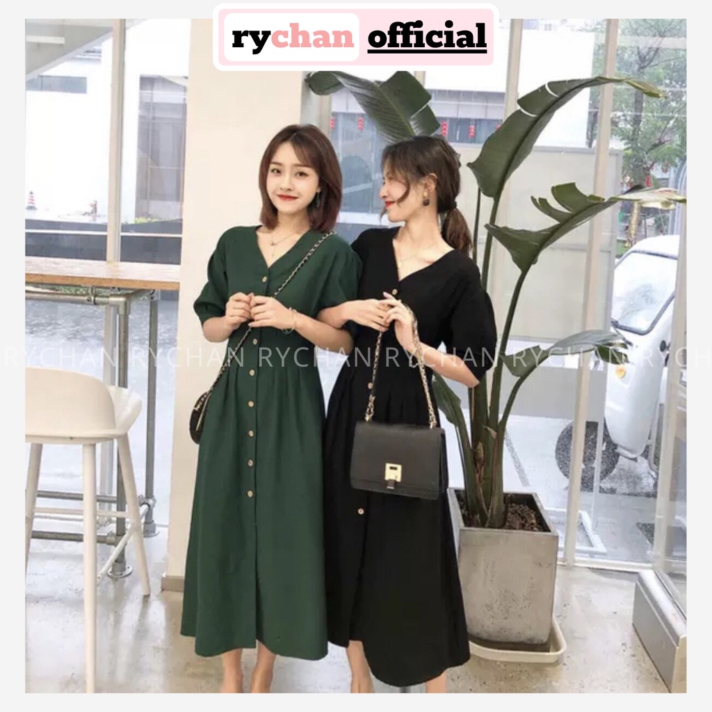 Đầm Xoè Mdi Sơ Mi Cổ V 2 Màu - DX315